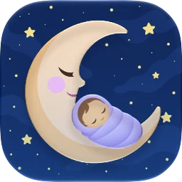 Moonlet app icon: a smiling crescent moon holding a sleeping baby